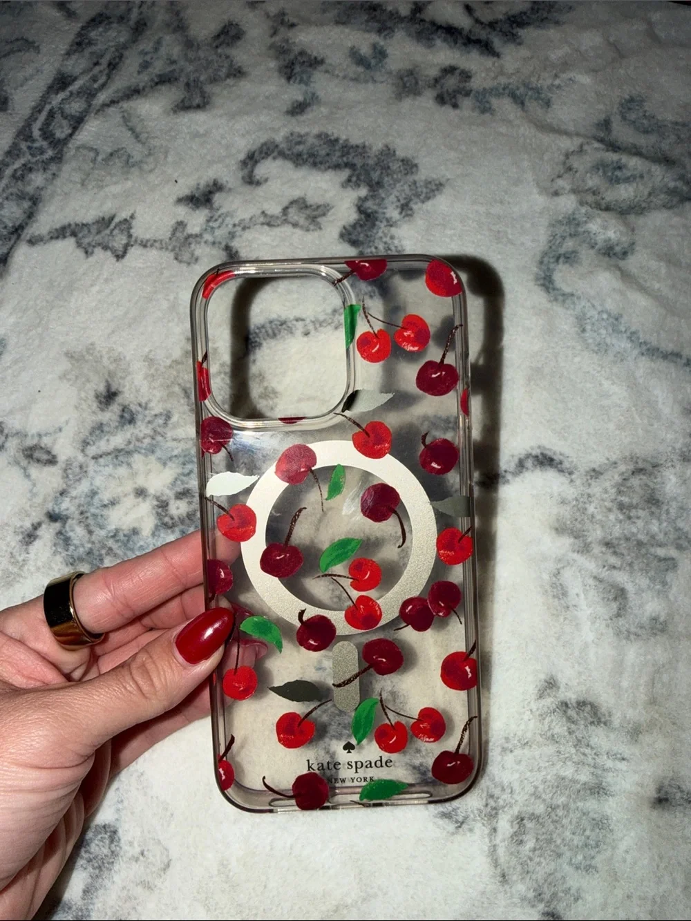 kate spade Clear Cherry Print iPhone 15 Pro Max Case - Red & Green